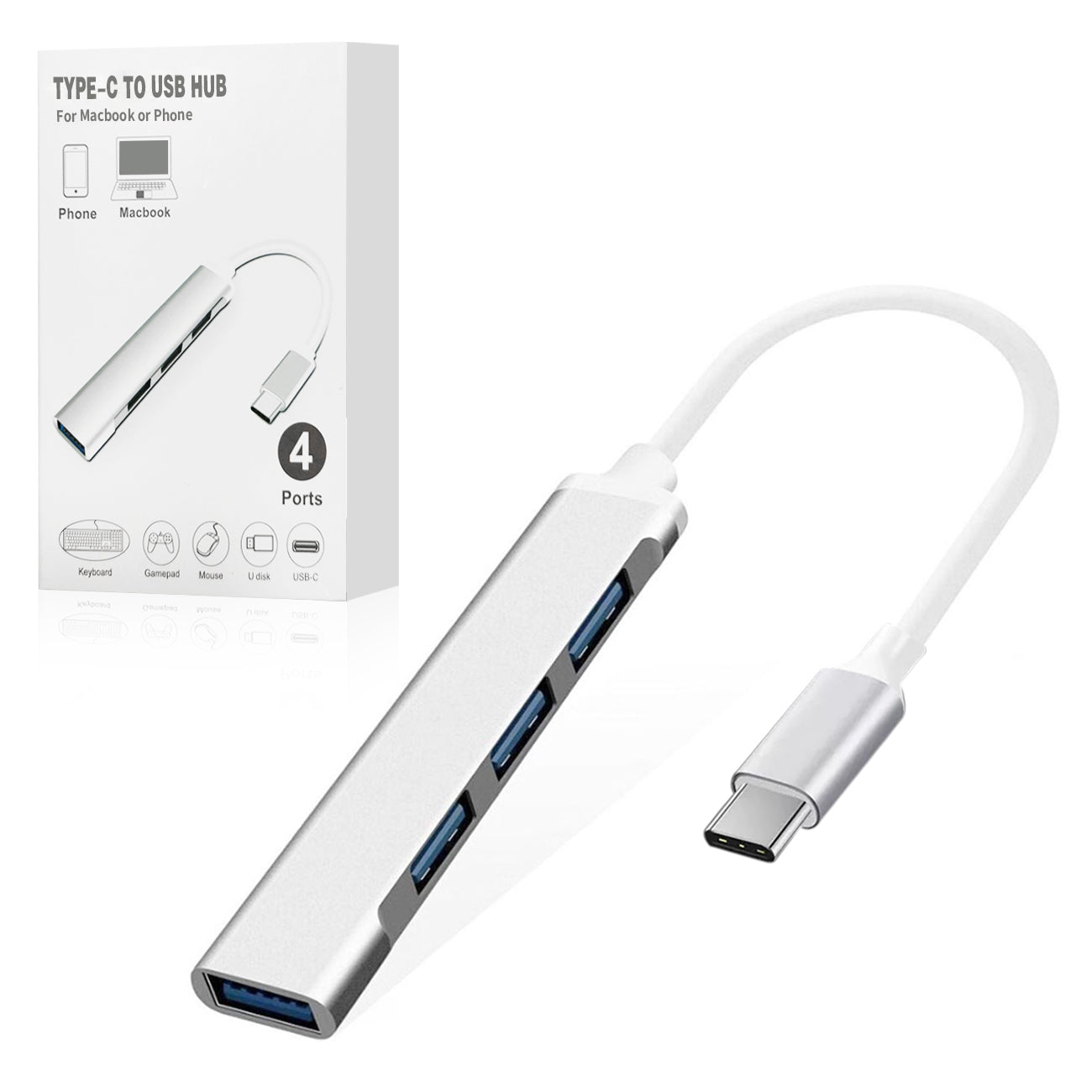 4-Port Type-C to USB Hub in Silver SKU:AD07-TYPECUSBSL